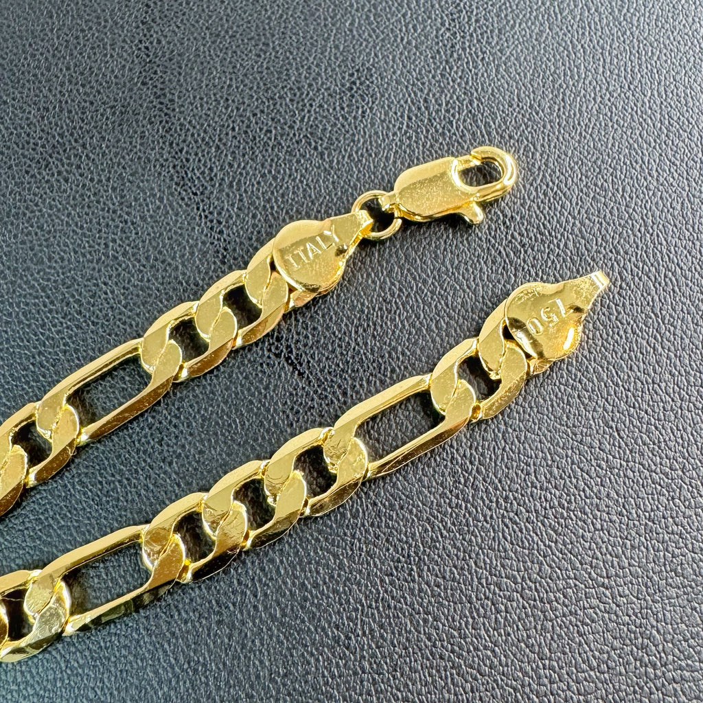 8mm Figaro Bracelet 8" - Gold Plated