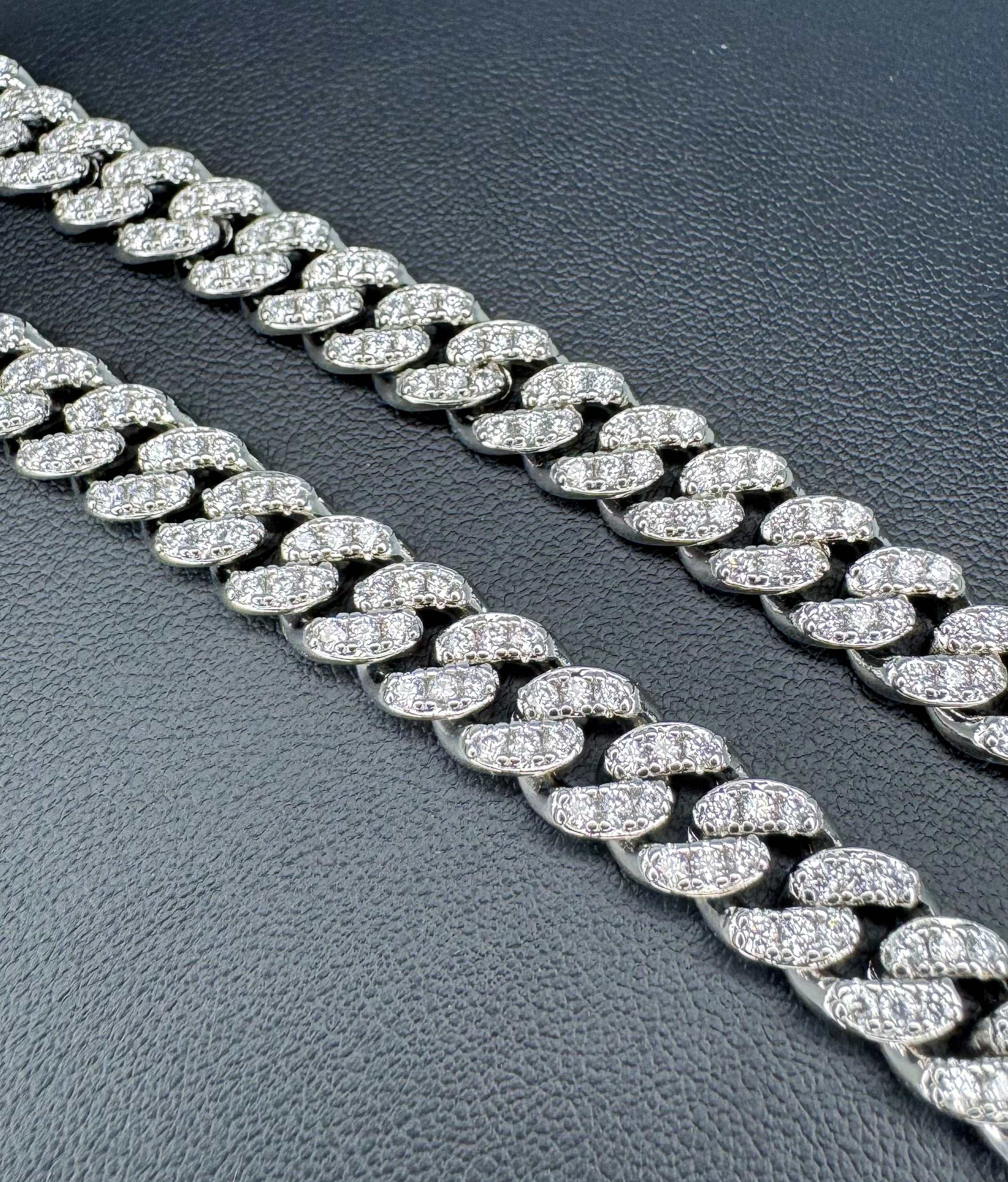8mm Iced Out Cuban Link Chain 20" - Silver Tone Necklace