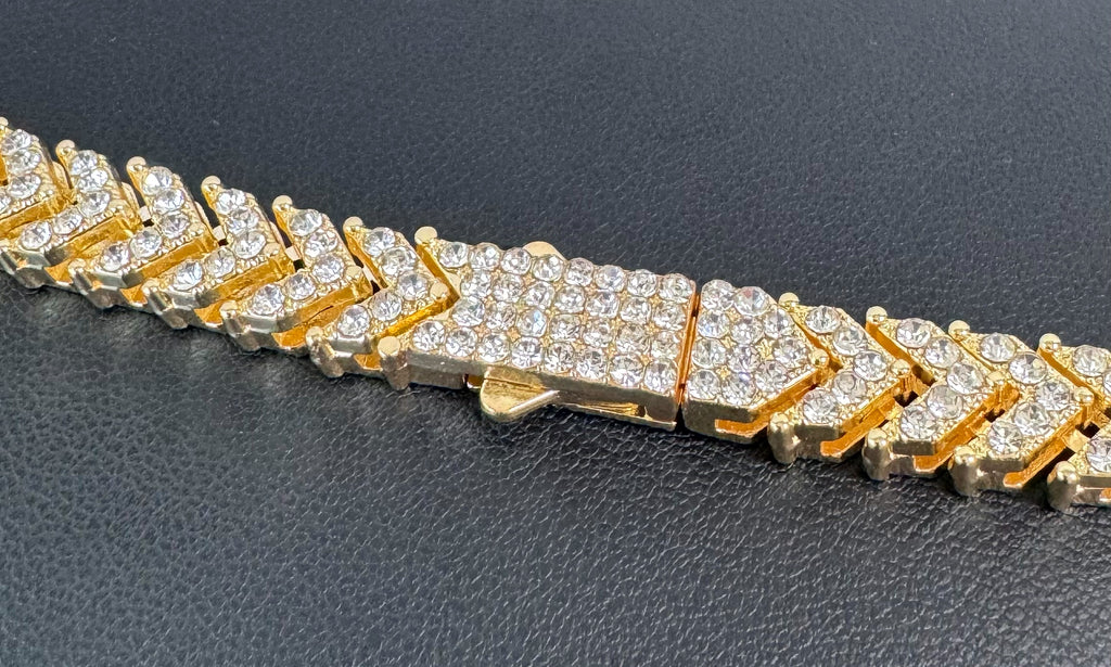 12mm Iced Out Chevron Necklace 20” - Gold Tone