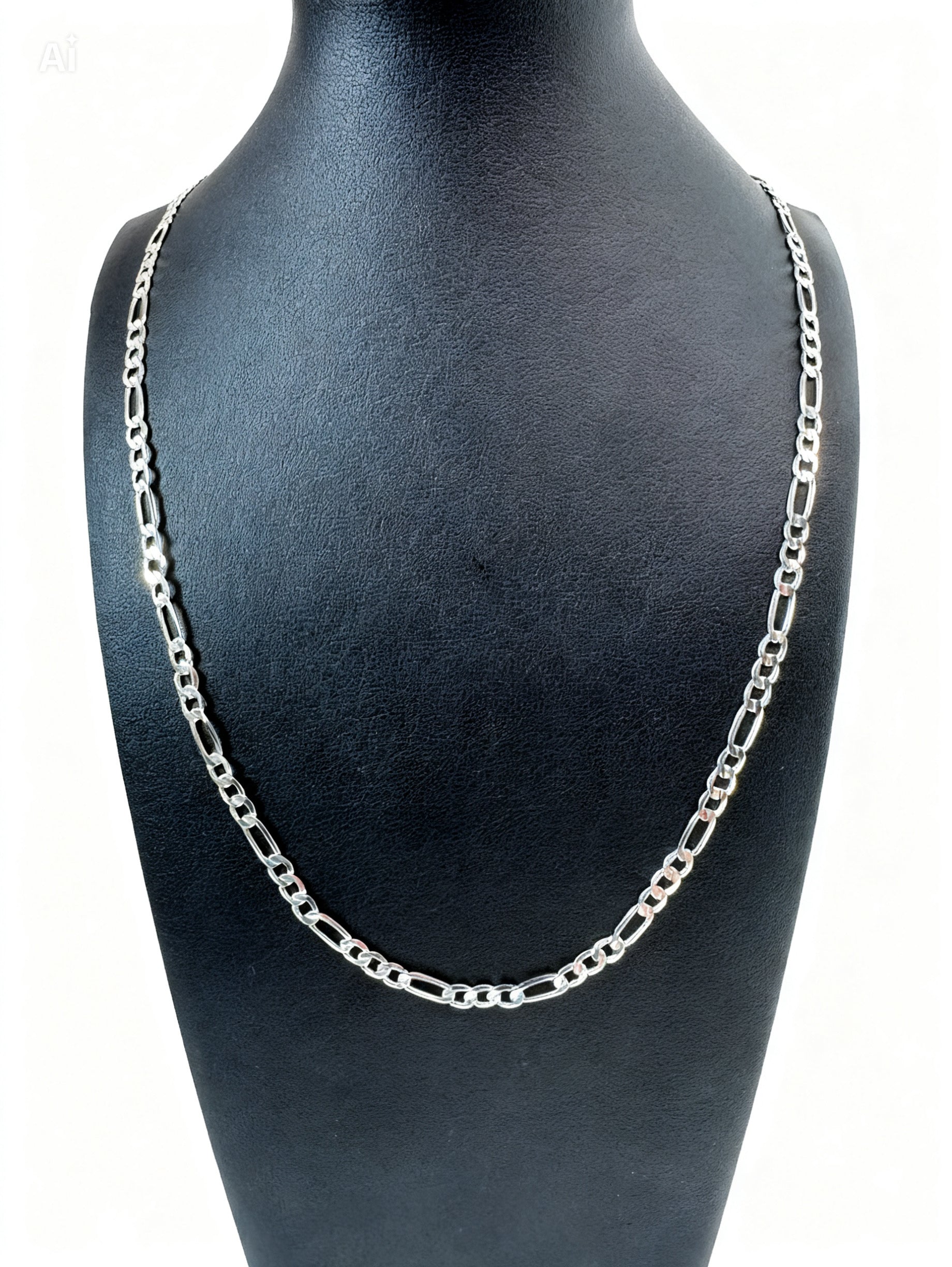 6mm Figaro Chain Necklace 22" - Silver Plated
