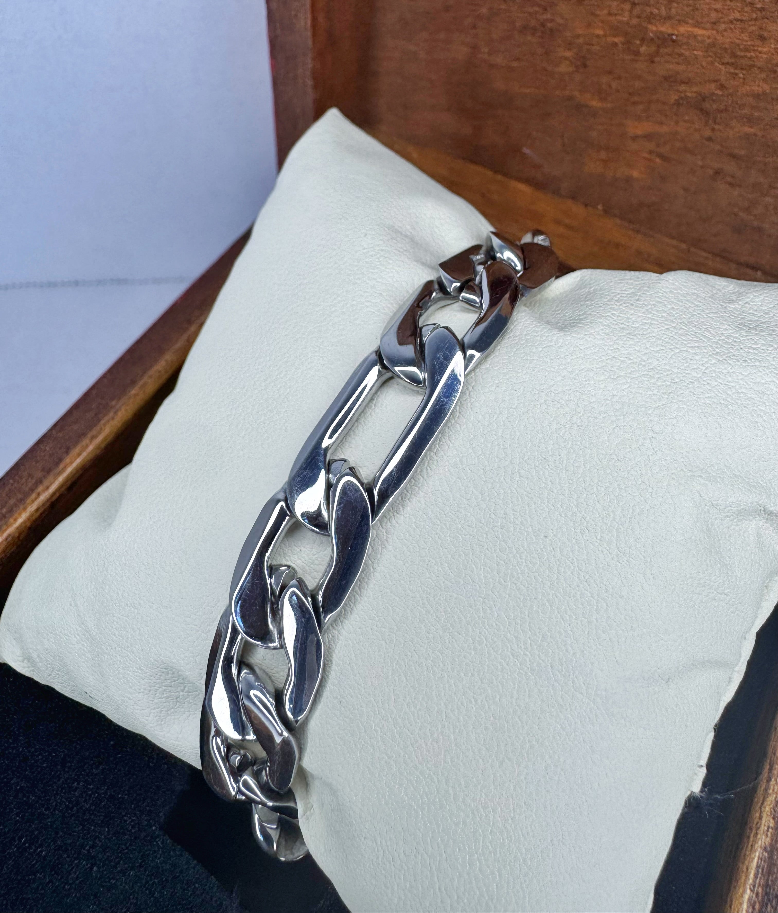 12mm Figaro Bracelet 8" - Stainless Steel