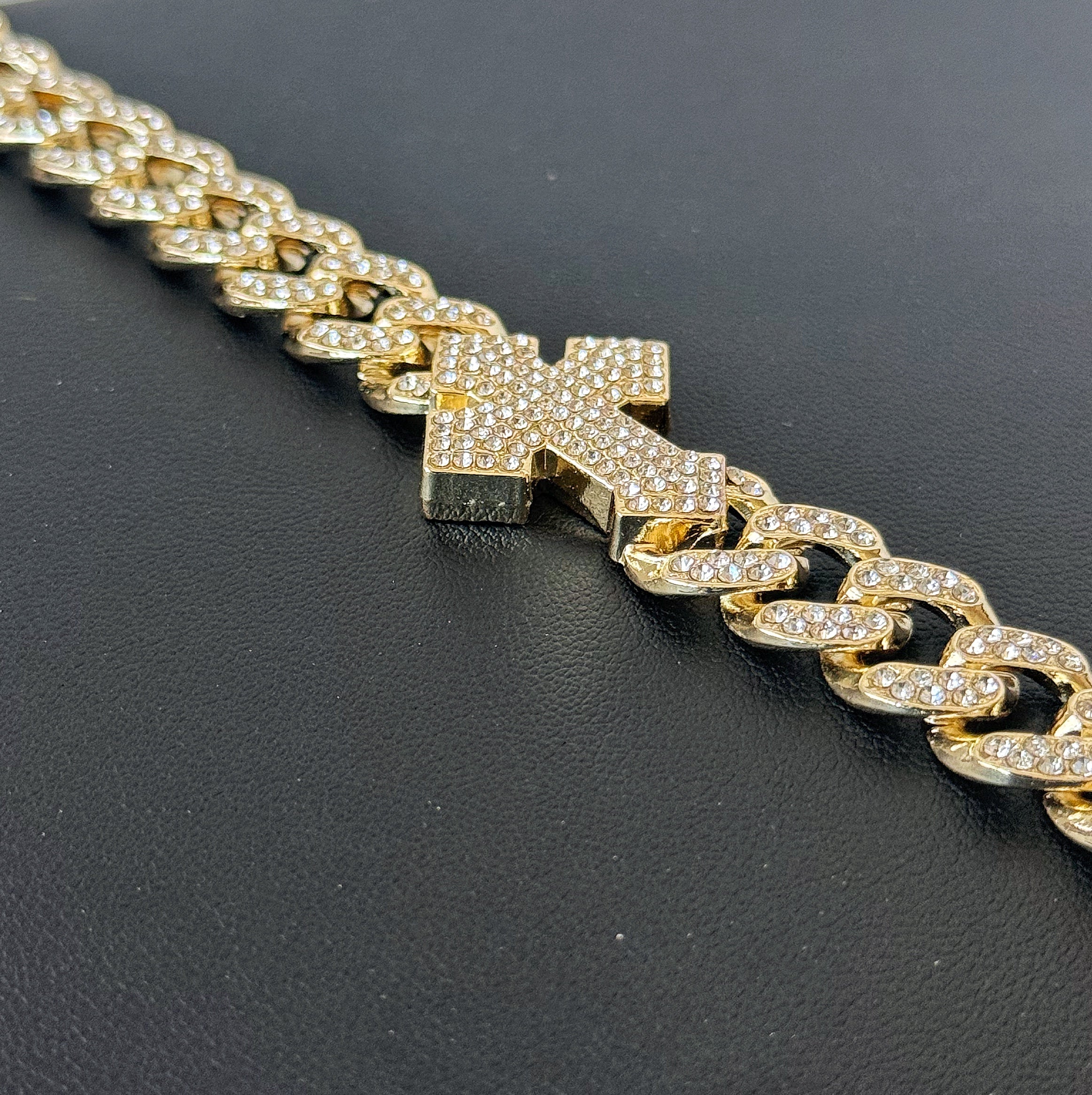 16mm Iced Out Cuban Link Chain w/Cross Accents 20" - Gold Tone