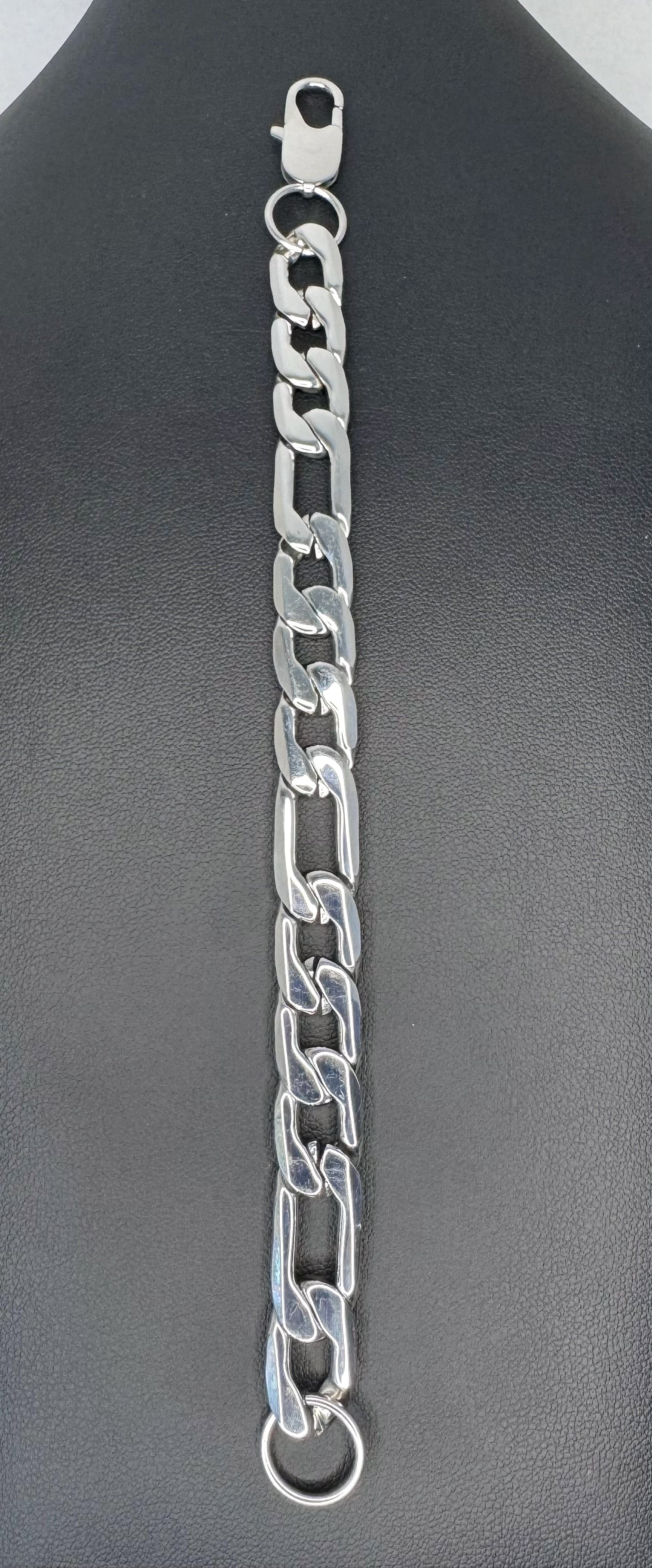 12mm Figaro Bracelet 8" - Stainless Steel