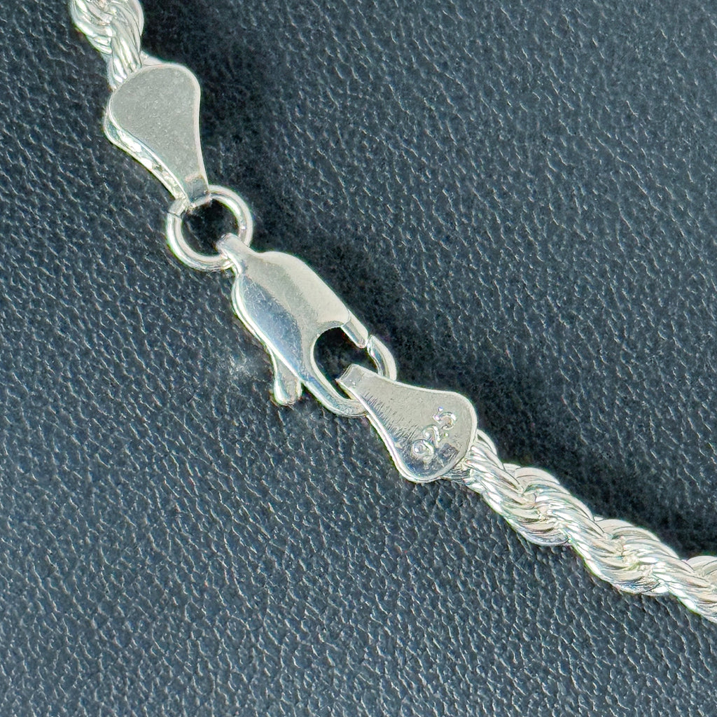 4mm Rope Bracelet 7.5" - Silver Plated