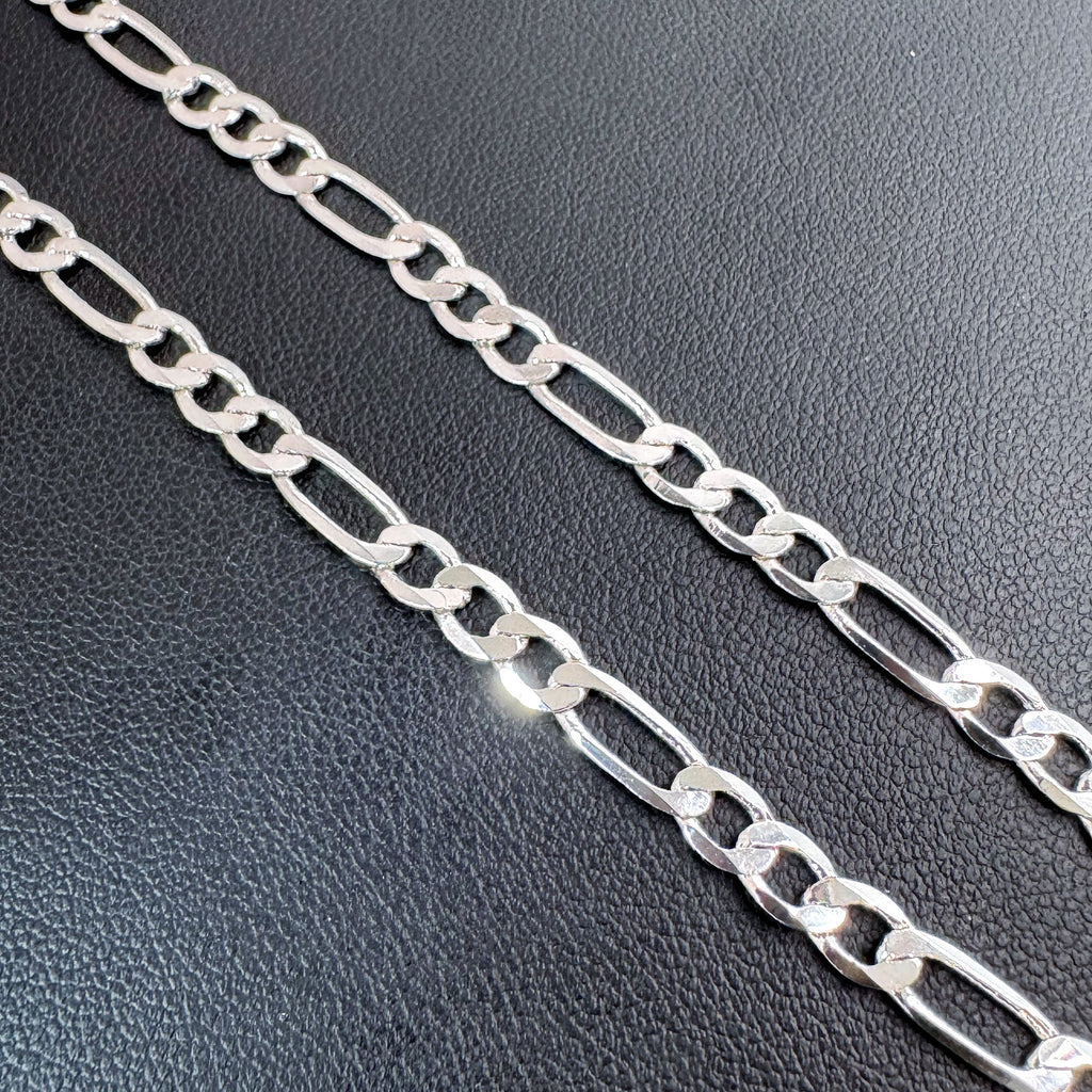 6mm Figaro Chain Necklace 22" - Silver Plated