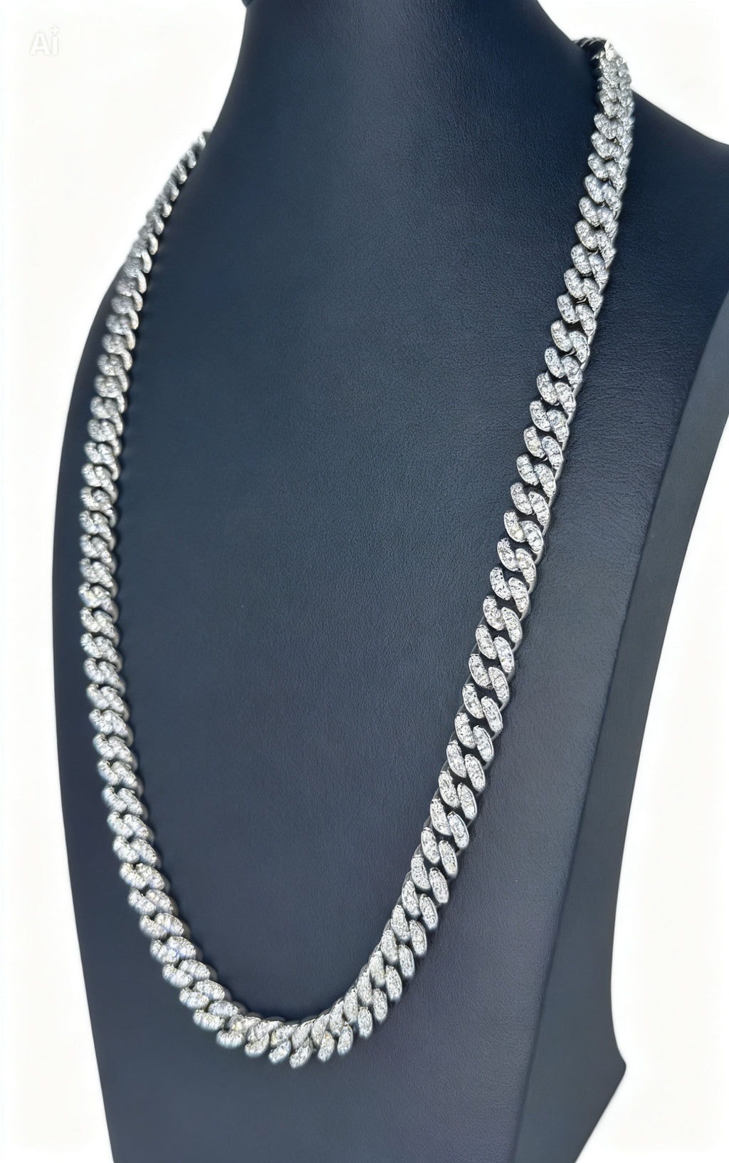 8mm Iced Out Cuban Link Chain 20" - Silver Tone Necklace