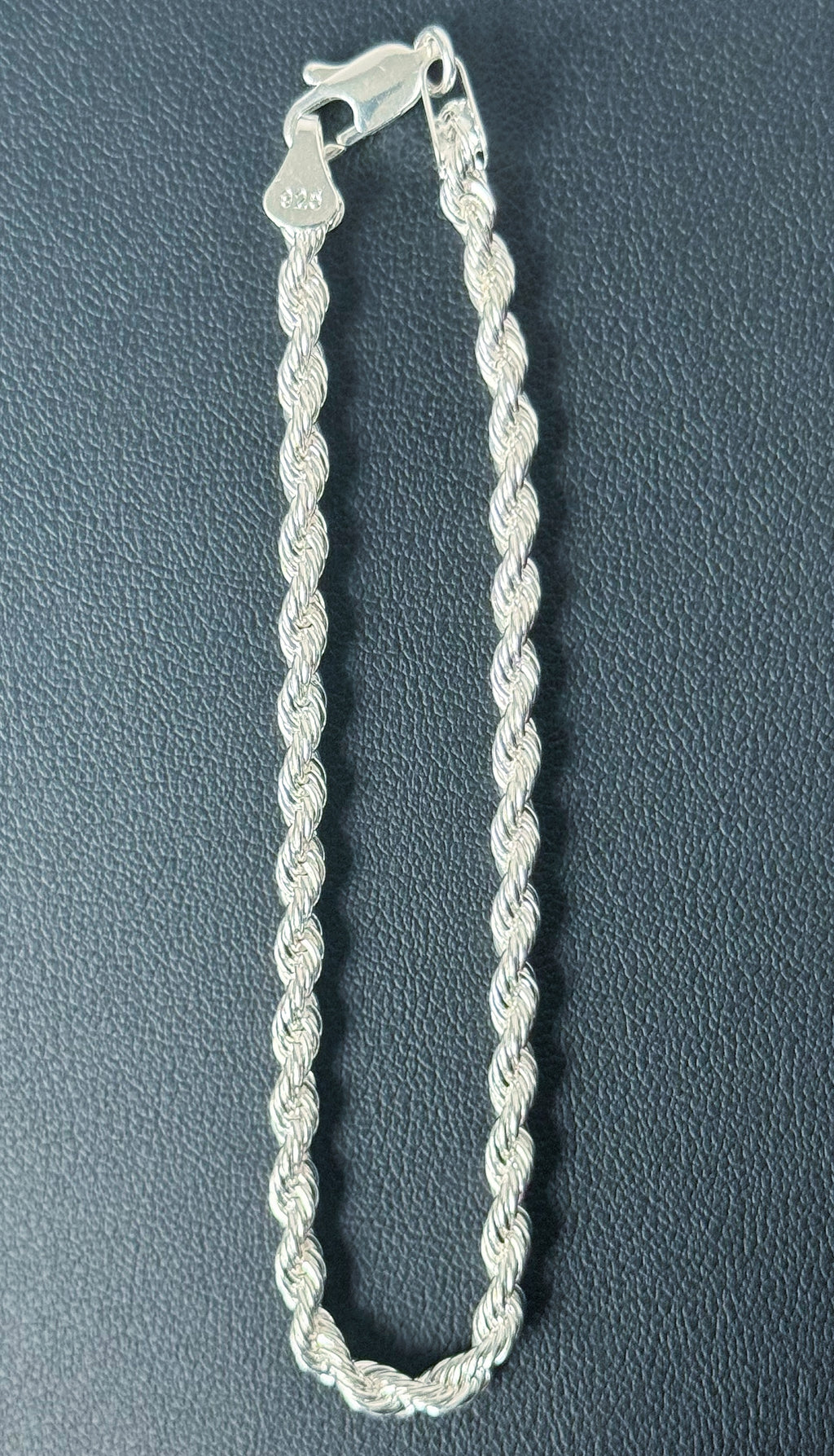 4mm Rope Bracelet 7.5" - Silver Plated