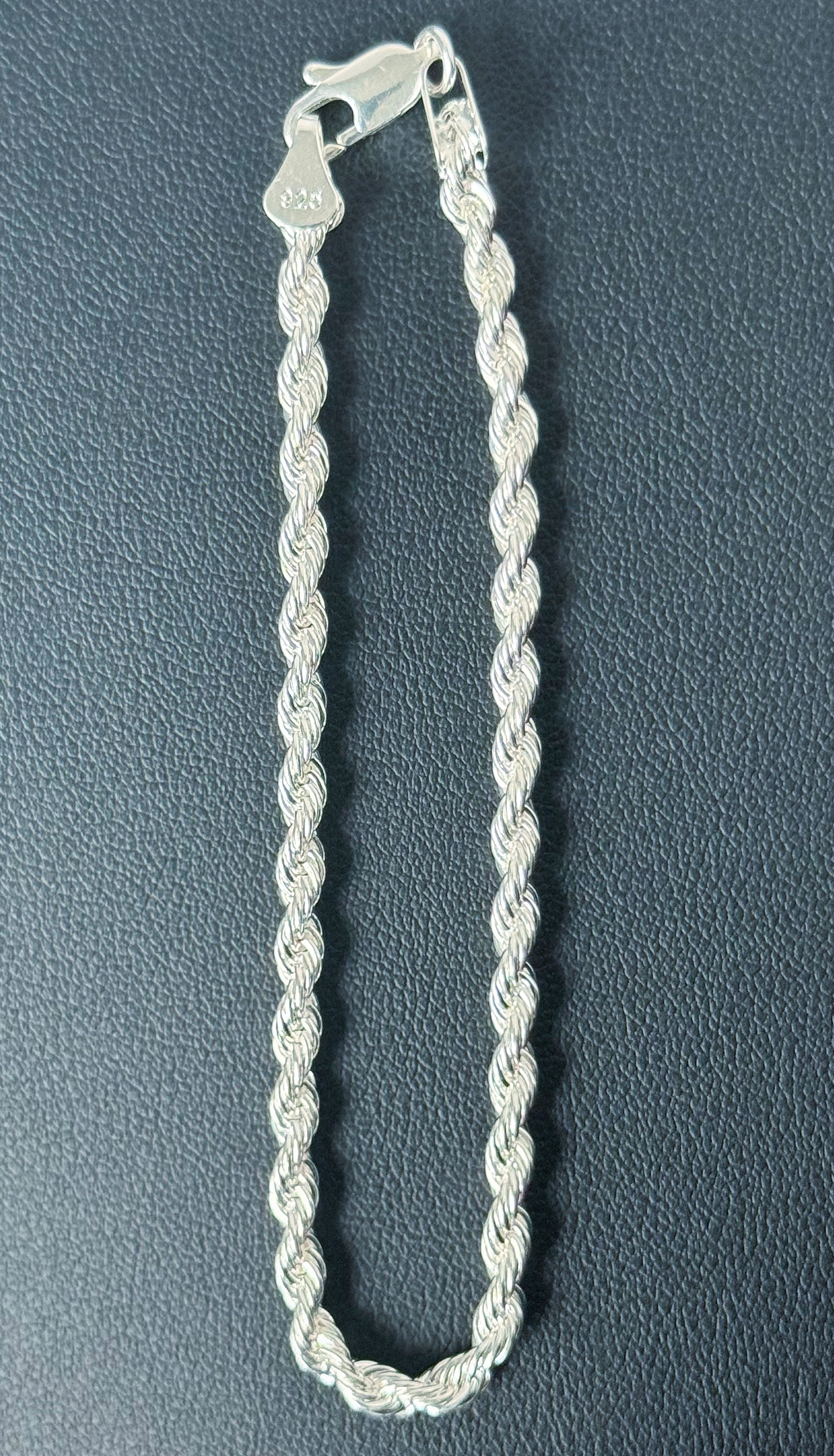 4mm Rope Bracelet 7.5" - Silver Plated