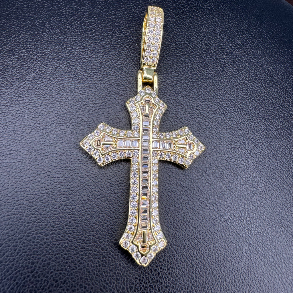 Signature Iced Cross Pendant - Gold Tone