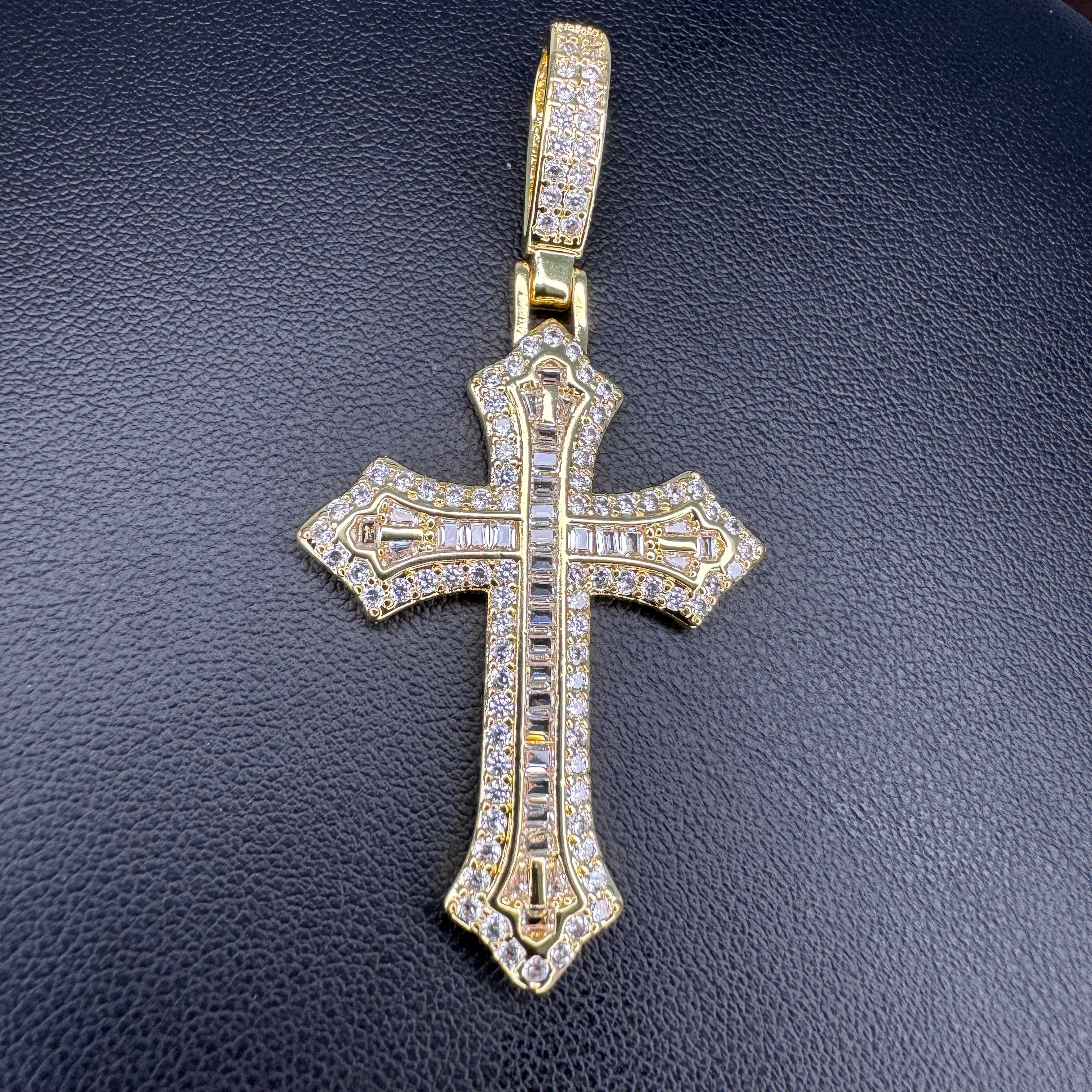 Signature Iced Cross Pendant - Gold Tone
