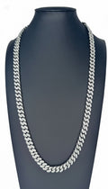 8mm Iced Out Cuban Link Chain 20" - Silver Tone Necklace