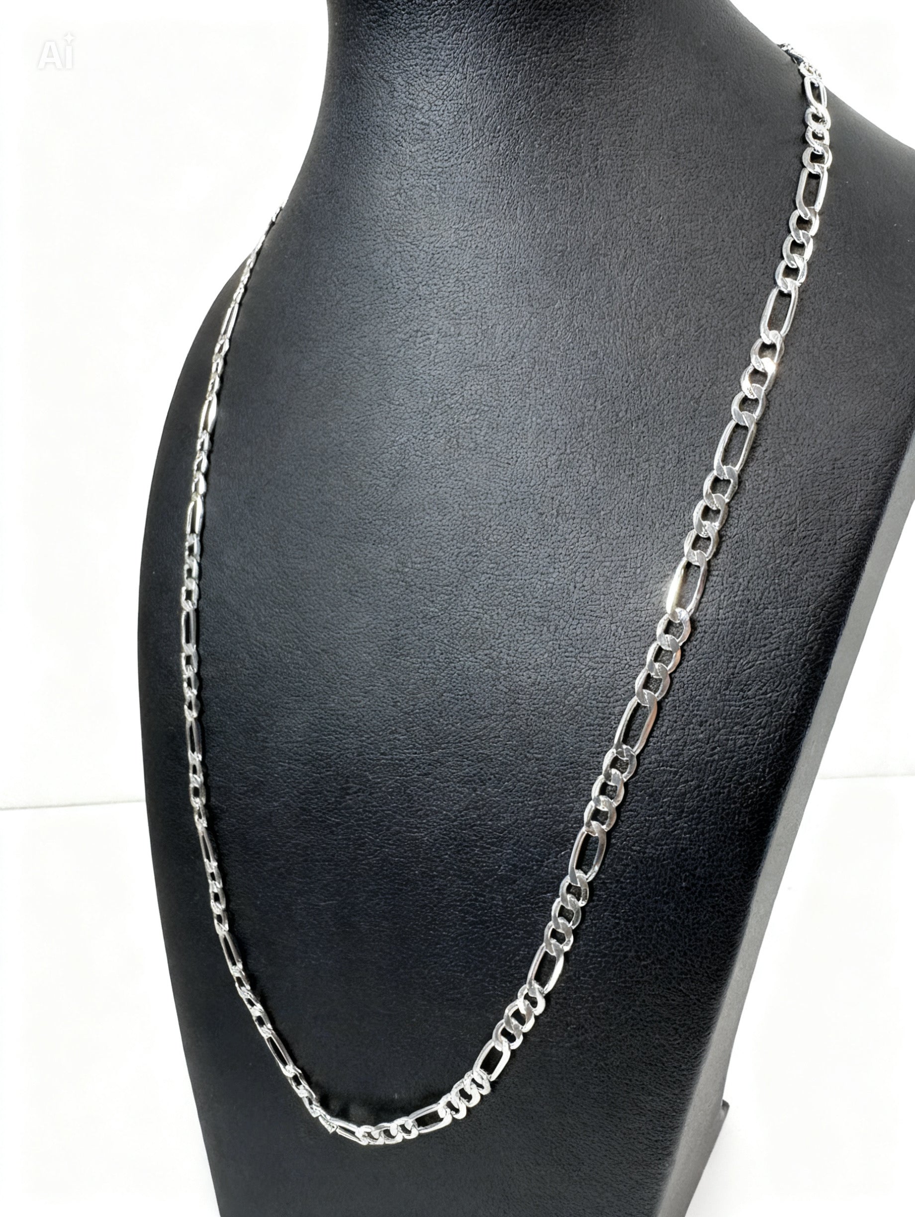6mm Figaro Chain Necklace 22" - Silver Plated