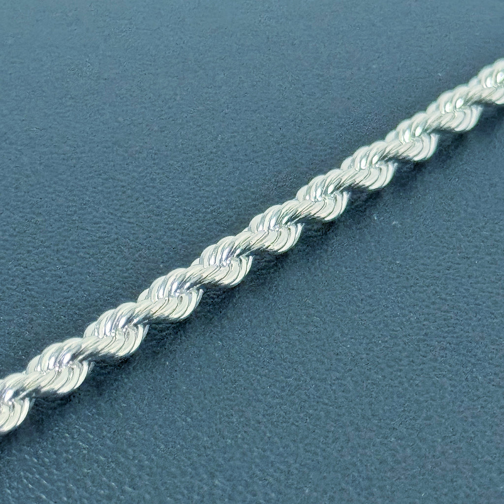 4mm Rope Bracelet 7.5" - Silver Plated