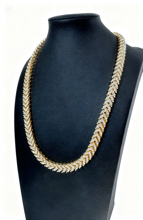 12mm Iced Out Chevron Necklace 20” - Gold Tone