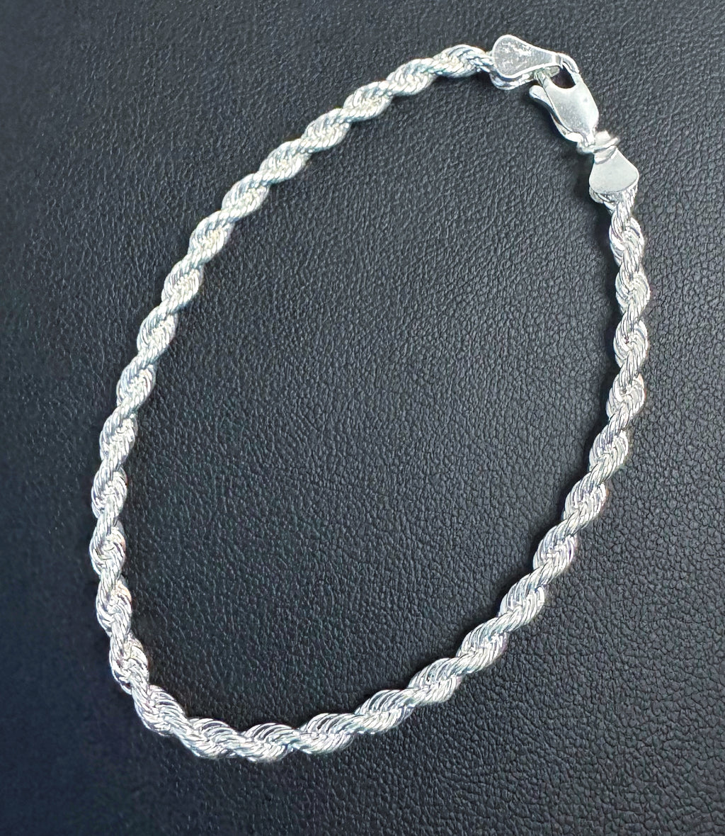 4mm Rope Bracelet 7.5" - Silver Plated
