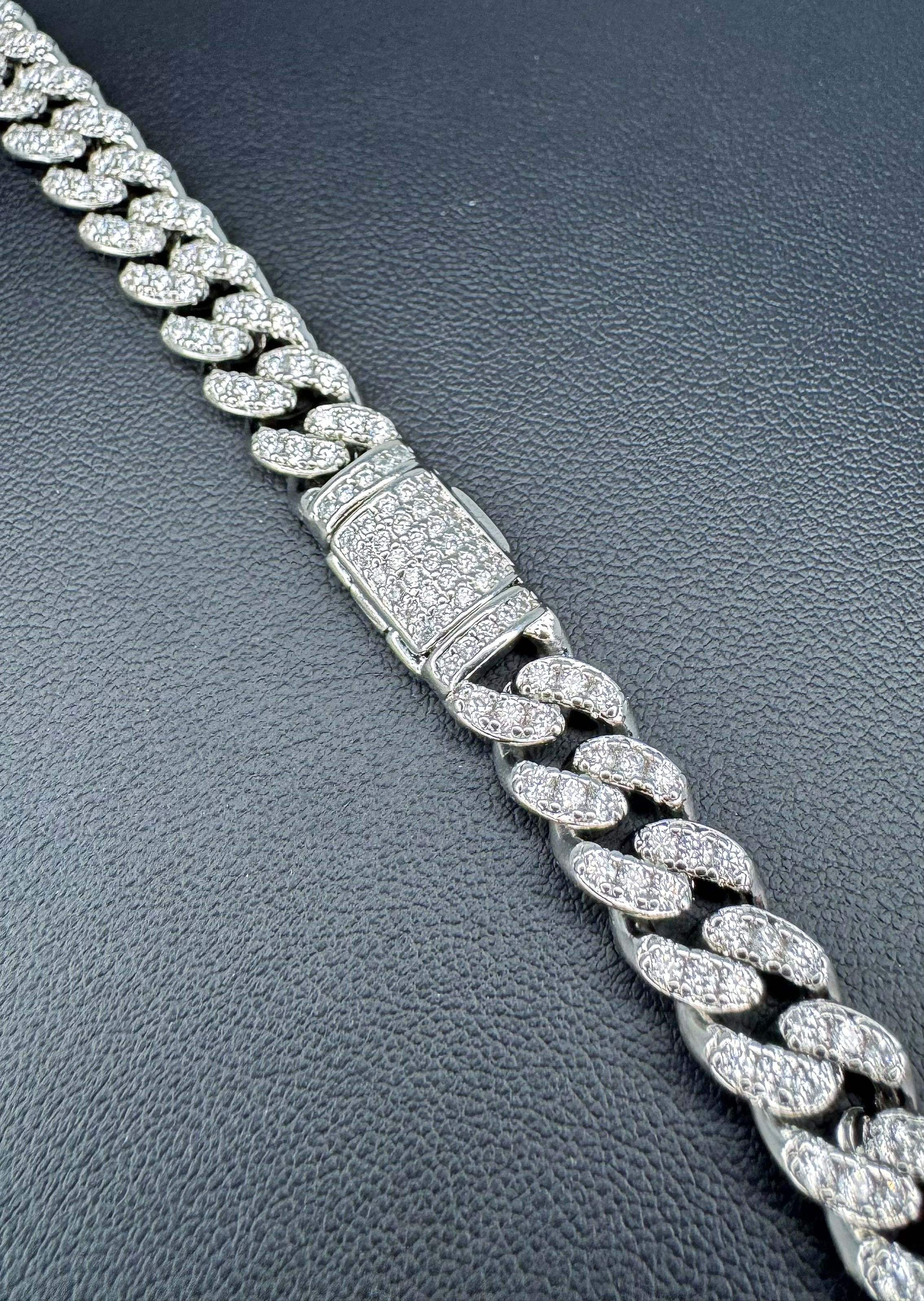 8mm Iced Out Cuban Link Chain 20" - Silver Tone Necklace