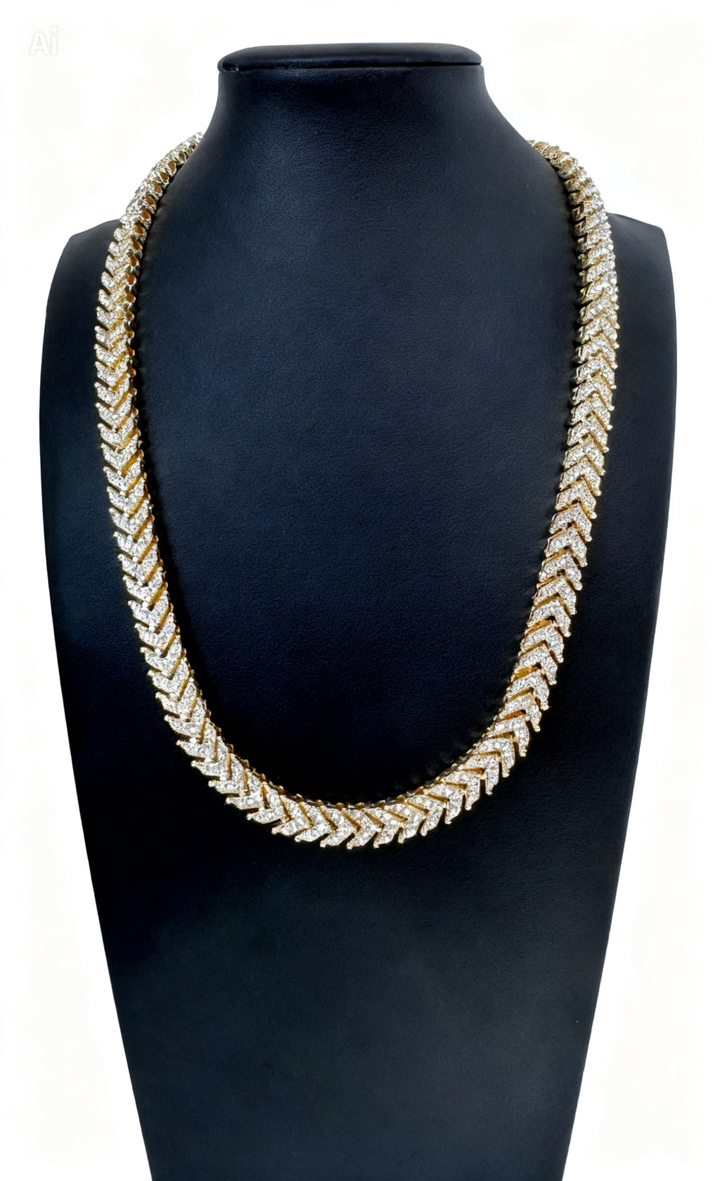 12mm Iced Out Chevron Necklace 20” - Gold Tone