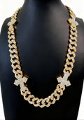 16mm Iced Out Cuban Link Chain w/Cross Accents 20" - Gold Tone