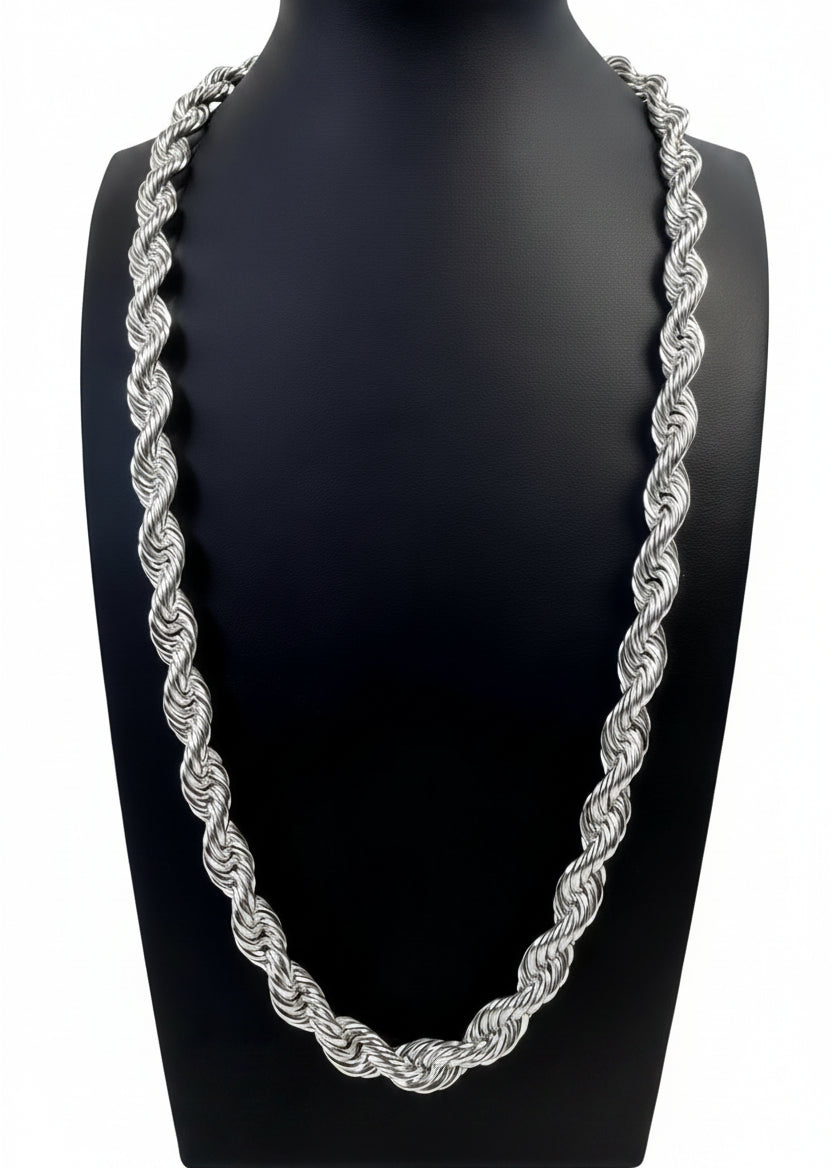 12mm Rope Chain 24" - Silver Plated